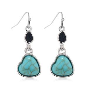 Faux Turquoise Heart Shaped Dangle Earrings Bohemian Southwestern Style Fun